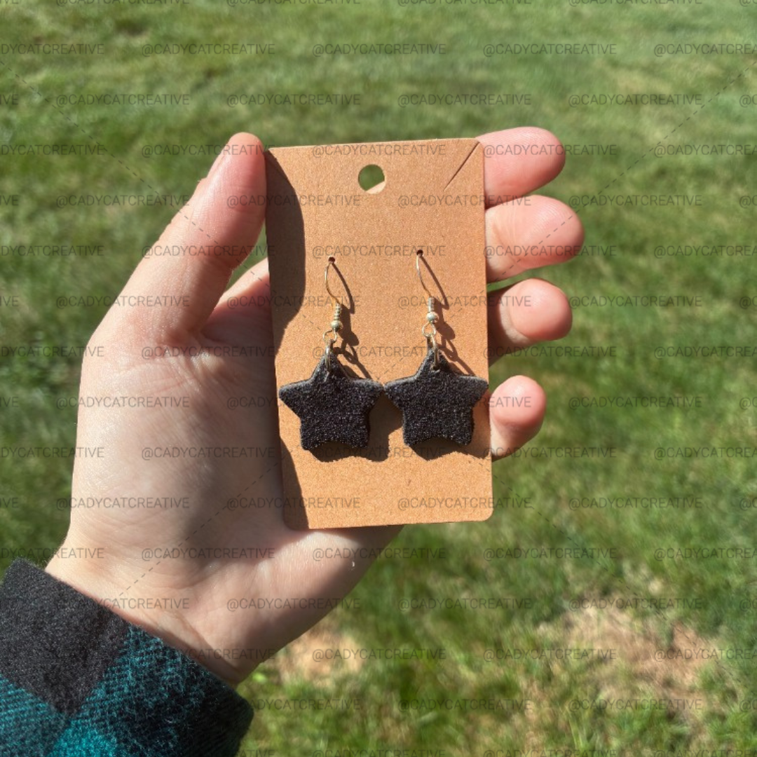 Black Glitter Star Dangle Earrings