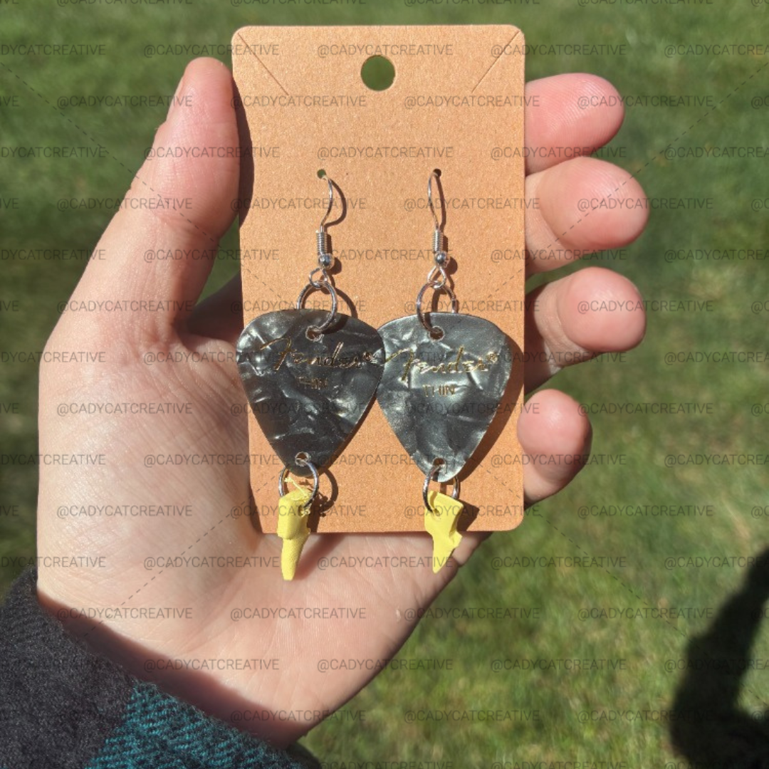 Black Moto Guitar Picks with Lightning Bolt Dangle Earrings