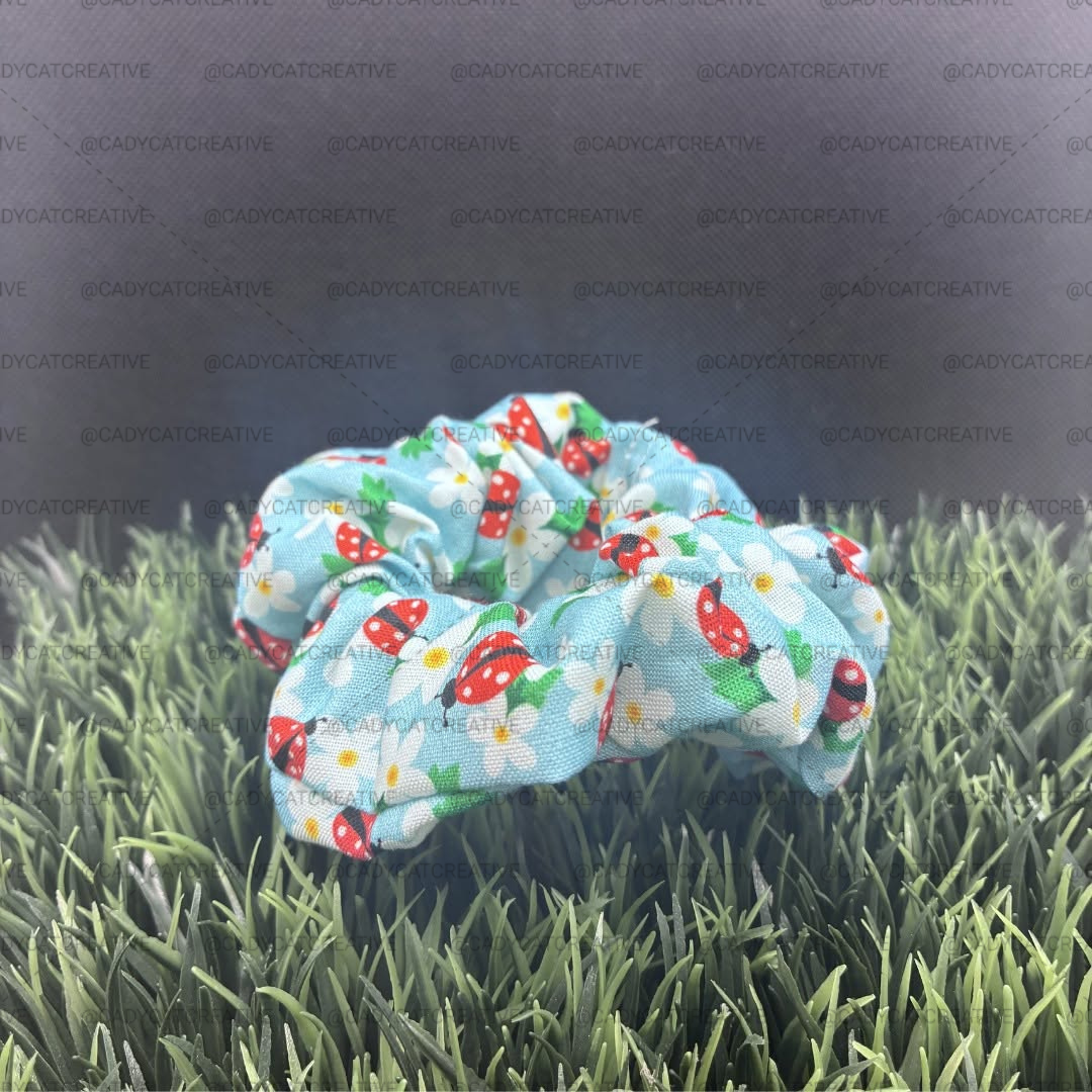 Springtime Ladybugs Cotton Scrunchie