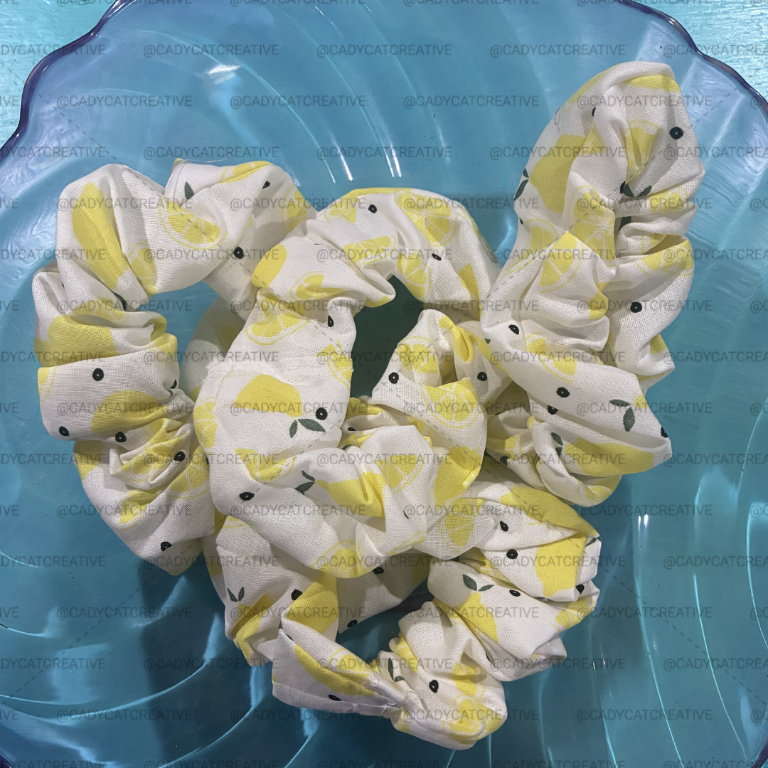 Lemons & Dots Cotton Scrunchie