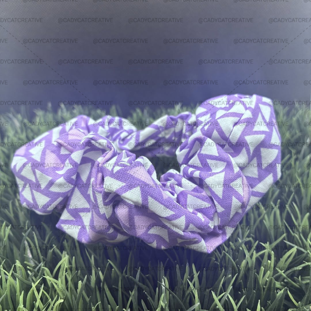 Purple Triangles Cotton Scrunchie