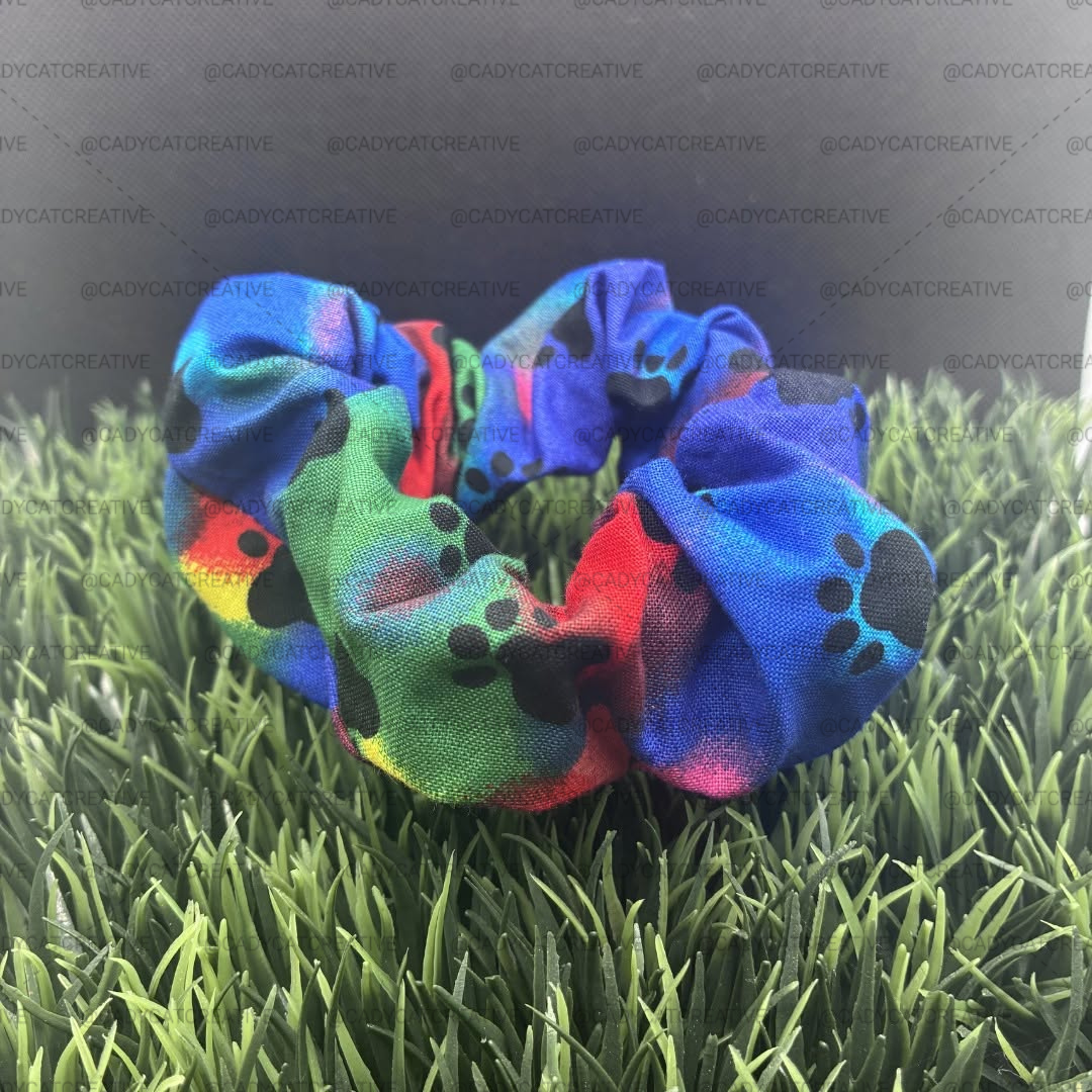 Rainbow Paw Prints Cotton Scrunchie