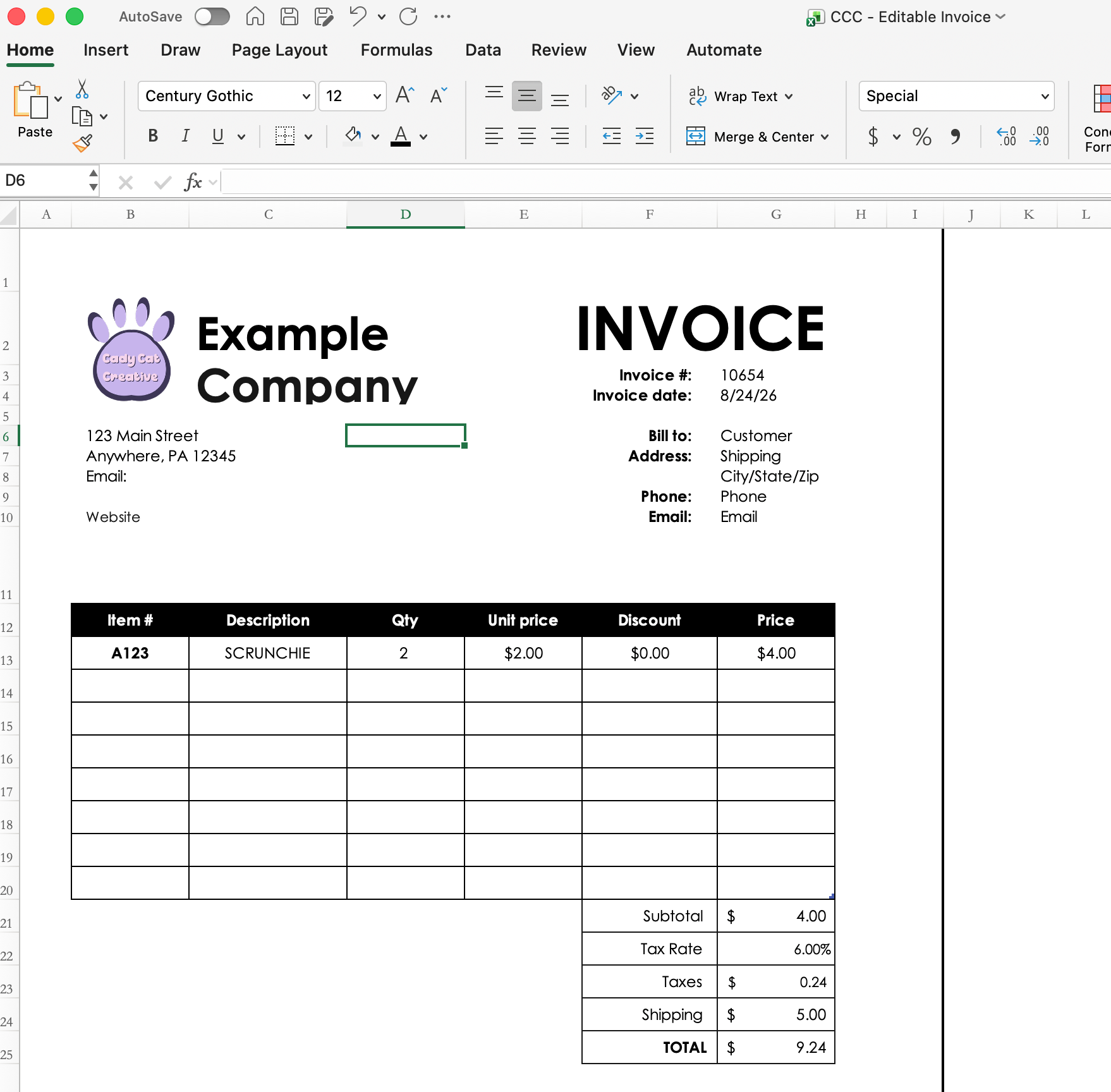 Editable Invoice Template for Small Businesses DIGITAL DOWNLOAD